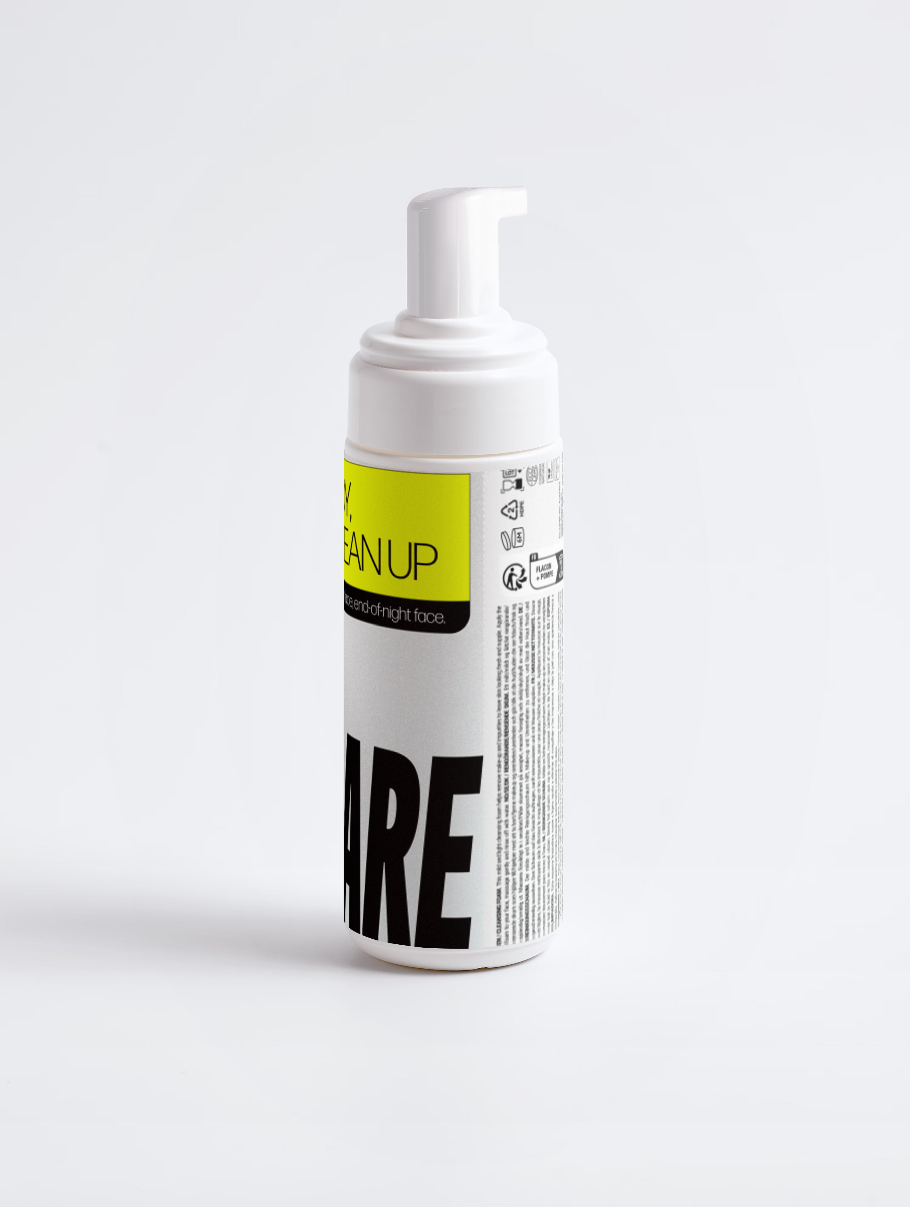 Side view of BOY, CLEAN UP cleansing foam.